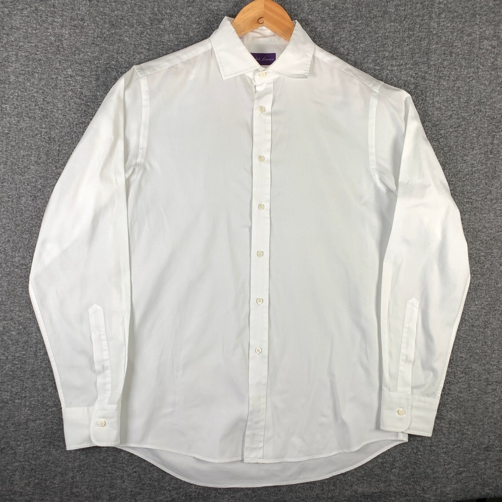 Ralph Lauren Purple Label Dress Shirt Men 15.5 White Luxury Modern Spread Collar
